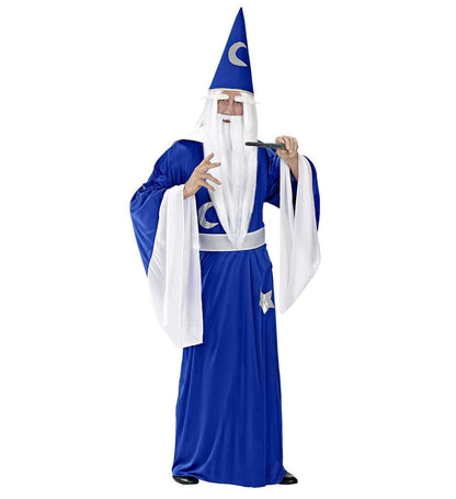 Widmann Men's 35104 - Wizard Costume, Tunic with Collar, Belt, Hat, Witch Master, Carnival, Theme Party medium Blue