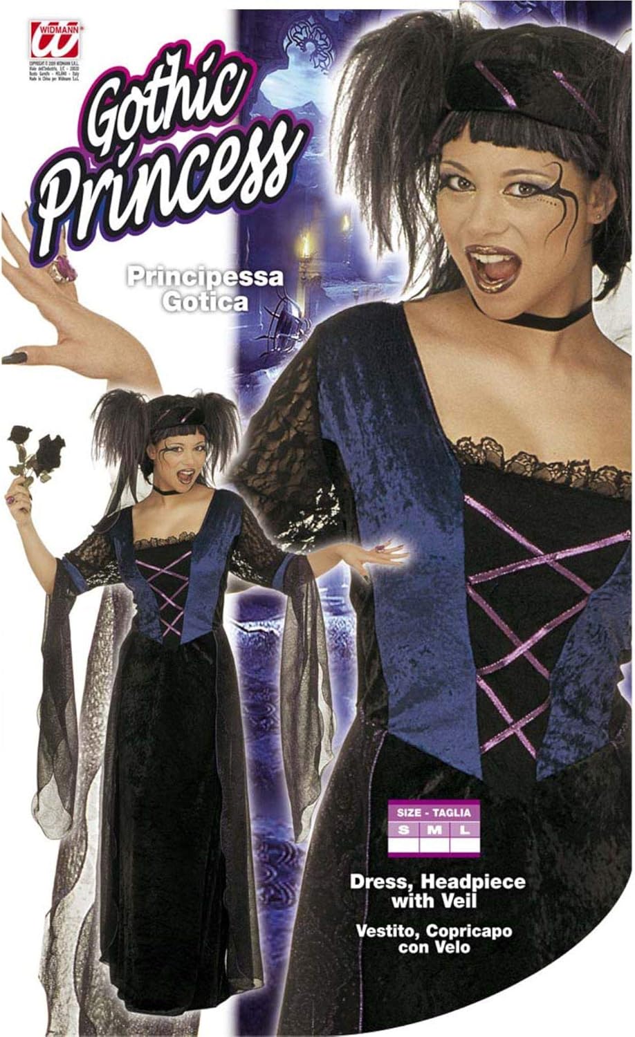 Widmann 3512 Gothic Princess Costume, Taglia unica L Multi-coloured
