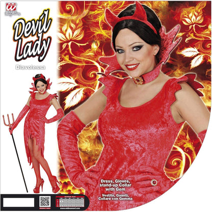 "DEVIL LADY" (velvet dress, gloves, stand-up collar with gem) - (L)