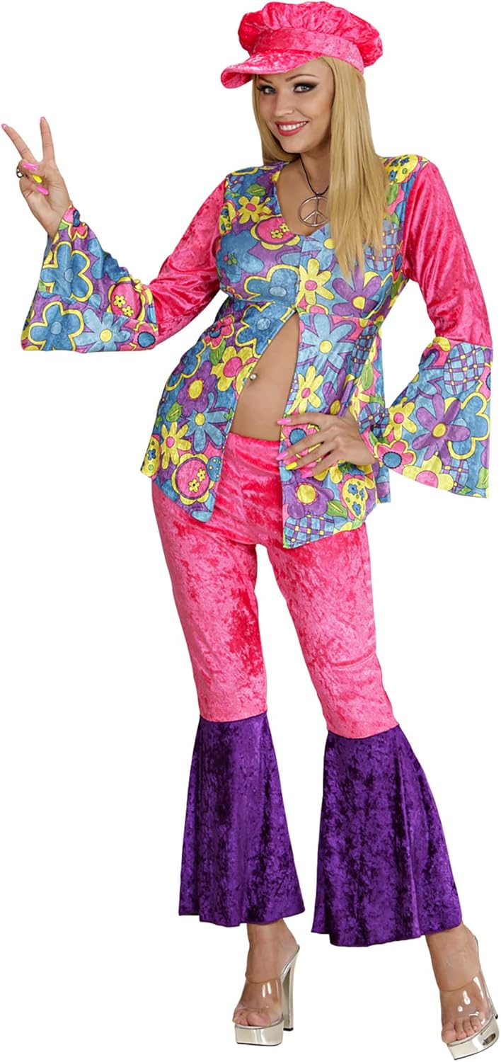 Widmann - Kostüm Hippie Damen, Flower Power Kleidung, 60er Jahre, Faschingskostüme, Karneval Size 14-16, Ladies -> Size 14-16