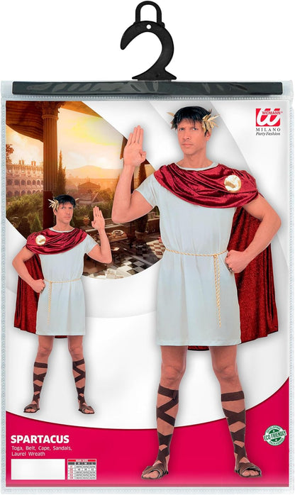 Widmann - Spartacus costume, tunic, belt, cape, sandals, laurel wreath