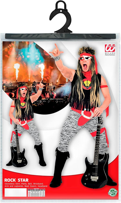 Widmann Adult Costume Rock Star, T-shirt, Trousers, Belt, Wrist Straps and Overboots