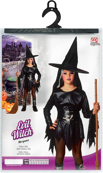Widmann - Kinderkostüm Hexe, Kleid, Gürtel, Überstiefel, Hut, Zauberin, Fasching, Karneval, Mottoparty, Halloween 158 cm / 11-13 Years