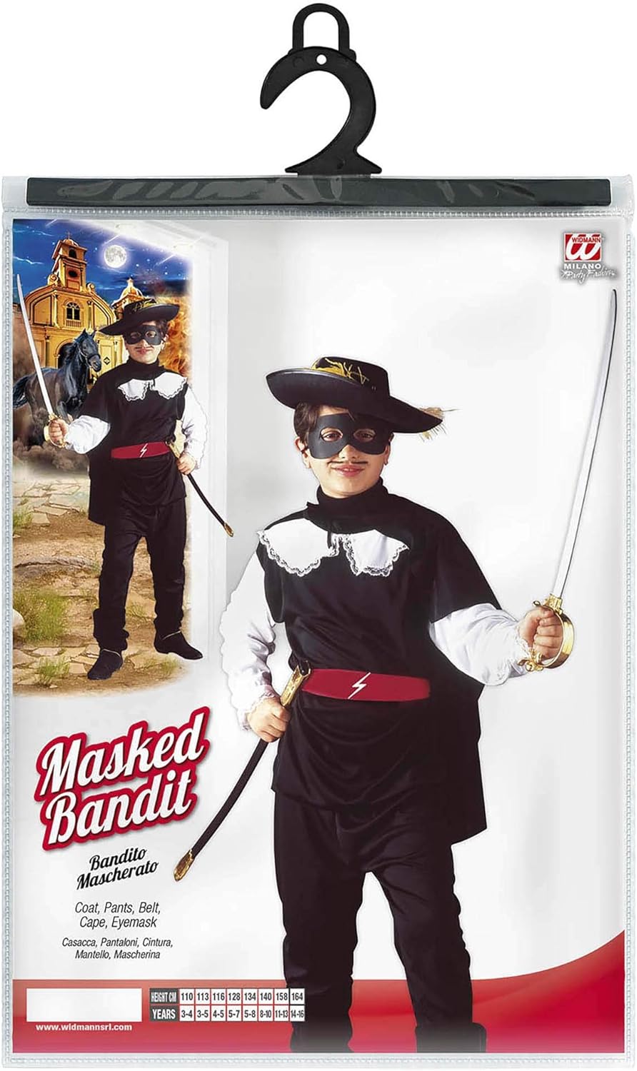 Widmann - Kinderkostüm Maskierter Bandit, Oberteil mit Hose und Gürtel, Musketier, Räuber, Gauner, Mottoparty, Fasching, Karneval 158