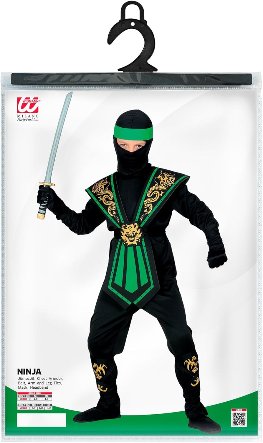 Widmann Unisex Kids Kinderkostüm Ninja Mit Waffenset - 158 Black - Green