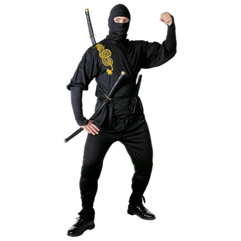 Widmann - Kostüm Ninja, Coat, Hose, Rock, Gürtel, Beinbänder, Maske, Kämpfer, Krieger, Motto-Party, Karneval