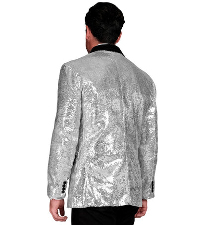 Widmann Party Fashion Jacket (Silver Sequin Jacket With Satin Collar And Pockets) (XL) Silver