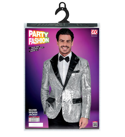 Widmann Party Fashion Jacket (Silver Sequin Jacket With Satin Collar And Pockets) (XL) Silver