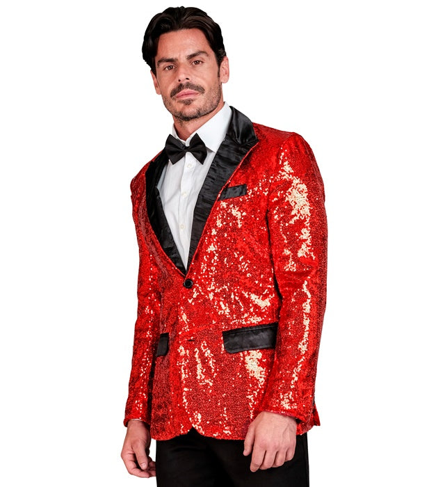 Widmann Party Fashion Jacket (Red Sequin Jacket With Satin Collar And Pockets) (L) Red
