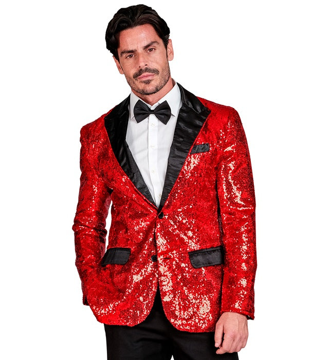 Widmann Party Fashion Jacket (Red Sequin Jacket With Satin Collar And Pockets) (L) Red