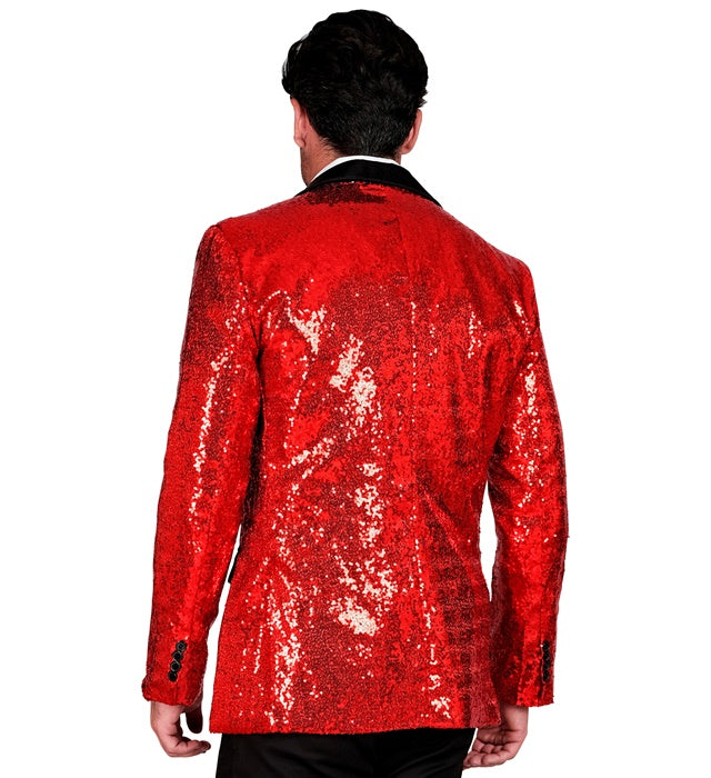 Widmann Party Fashion Jacket (Red Sequin Jacket With Satin Collar And Pockets) (L) Red