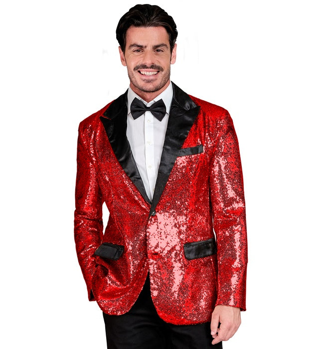 Widmann Party Fashion Jacket (Red Sequin Jacket With Satin Collar And Pockets) (XL) Red