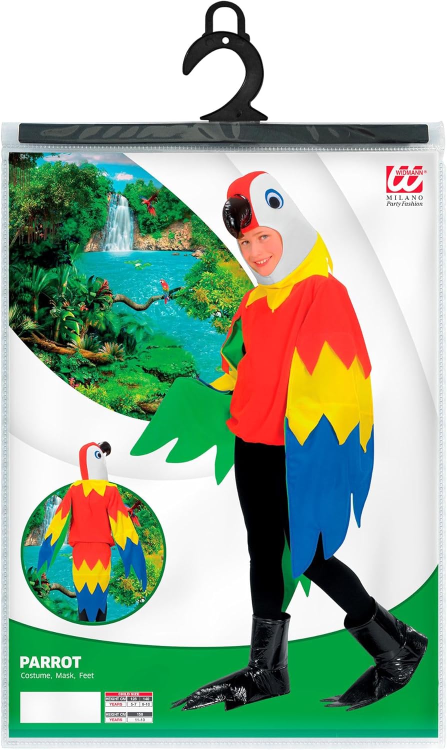 Widmann - Children's Parrot Costume Mask Paw Animal Bird Theme Party Carnival 5-7 Years/Small