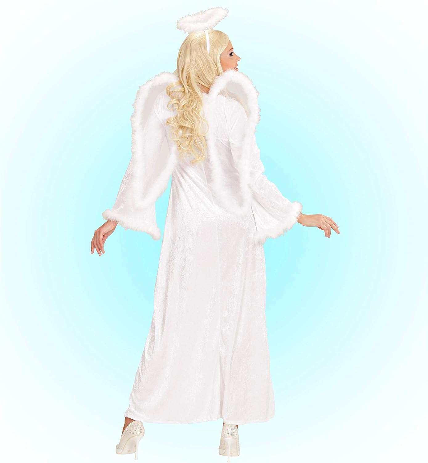 Widmann - Sky Angel Velvet Dress with Feathers Wings Halo Christmas Carnival Theme Party