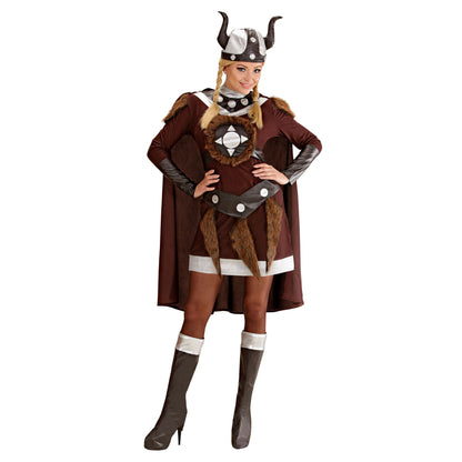 Widmann - Adult costume Viking Viktoria, dress, belt, helmet, boot covers, cape, gallier, warrior, theme party, carnival