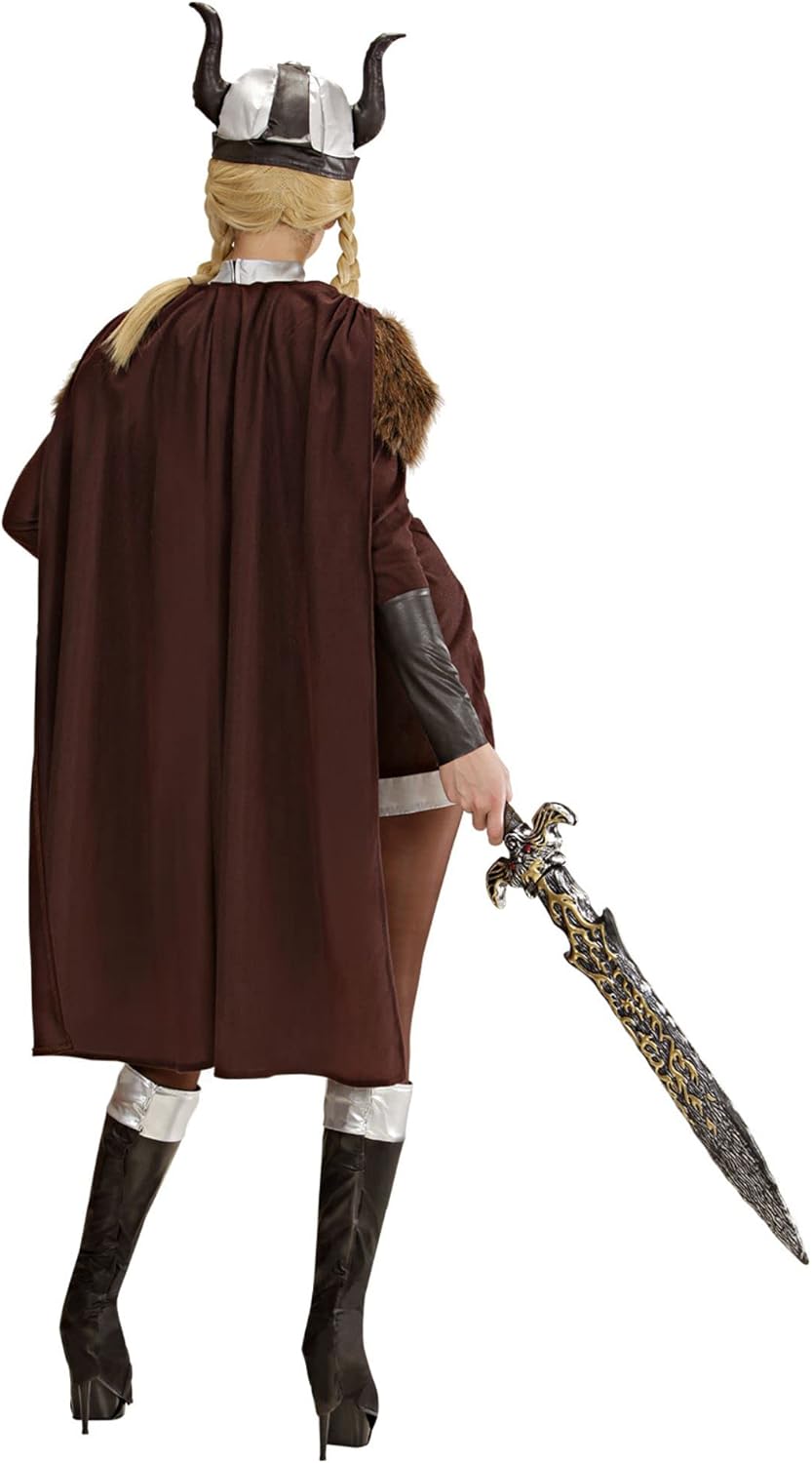 Widmann - Adult costume Viking Viktoria, dress, belt, helmet, boot covers, cape, gallier, warrior, theme party, carnival