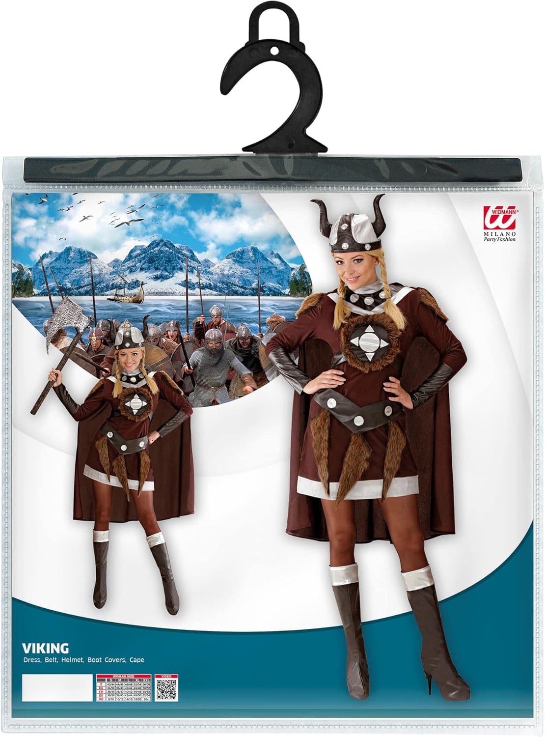 Widmann - Adult costume Viking Viktoria, dress, belt, helmet, boot covers, cape, gallier, warrior, theme party, carnival