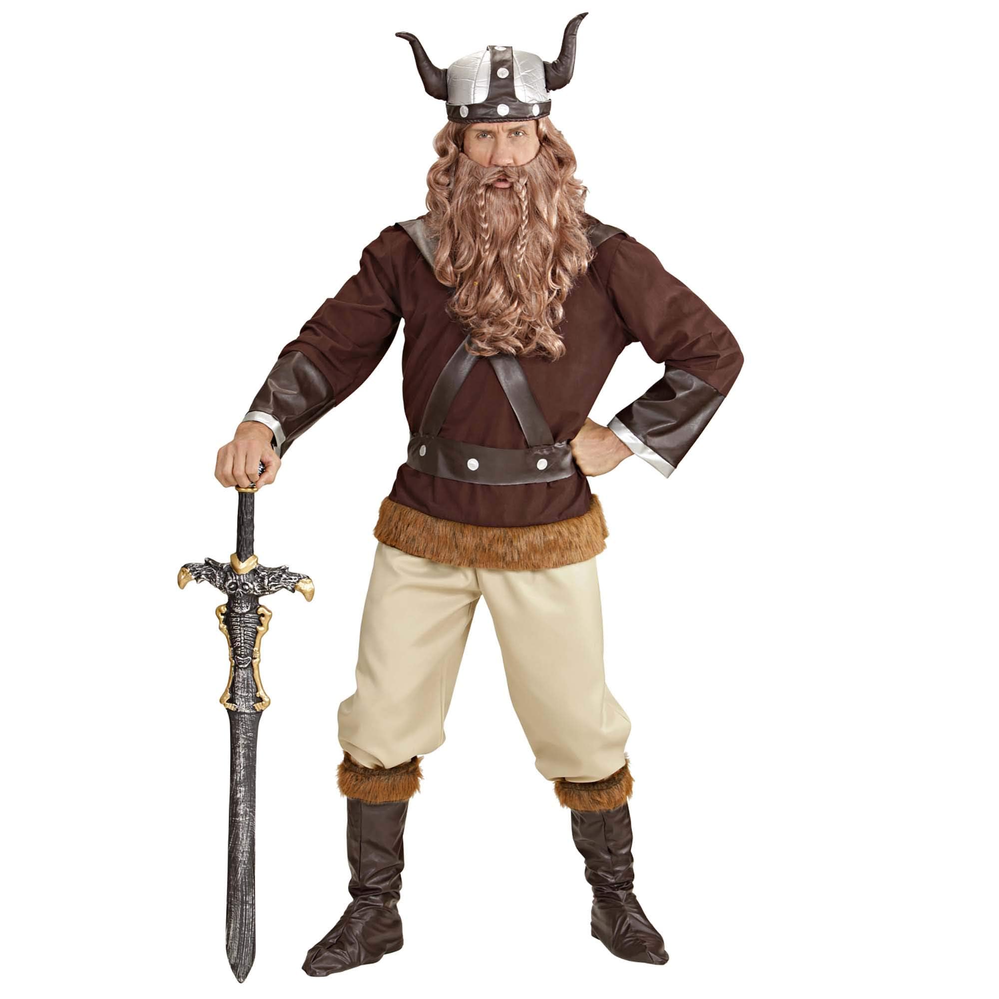 Widmann - Costume Viking Velkan, tunic, trousers, belt, helmet, boot covers, Gaul, warrior, theme party, carnival
