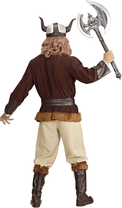 Widmann - Costume Viking Velkan, tunic, trousers, belt, helmet, boot covers, Gaul, warrior, theme party, carnival