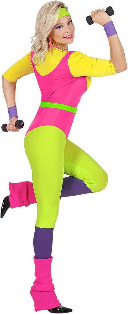 Widmann - Kostüm 80er Jahre Mode Girl, ärmelloses Shirt, Leggings, Beinstulpen, Stirnband, 2 Armbänder, Disco, Mottoparty, Karneval