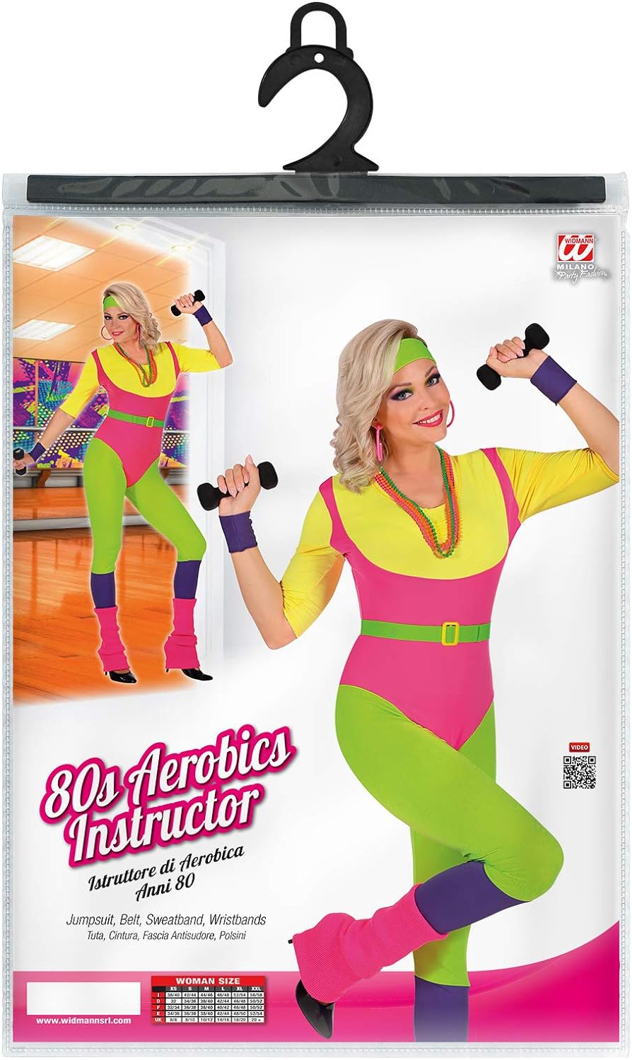 Widmann - Kostüm 80er Jahre Mode Girl, ärmelloses Shirt, Leggings, Beinstulpen, Stirnband, 2 Armbänder, Disco, Mottoparty, Karneval