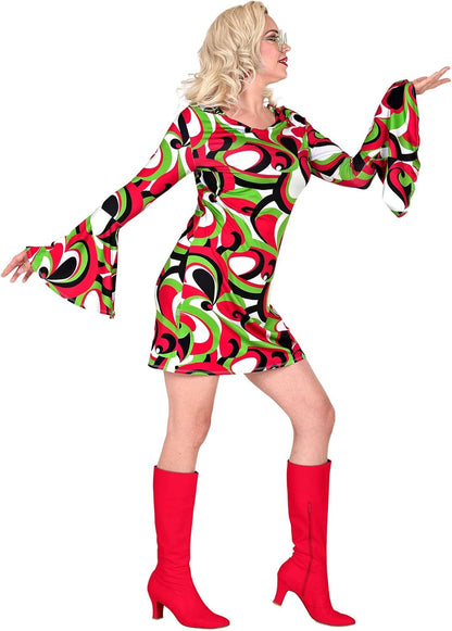 Widmann - Kostüm The 70s Groovy Style, Kleid, Flower Power, Hippie, 70er Jahre, Mottoparty, Karneval XXL