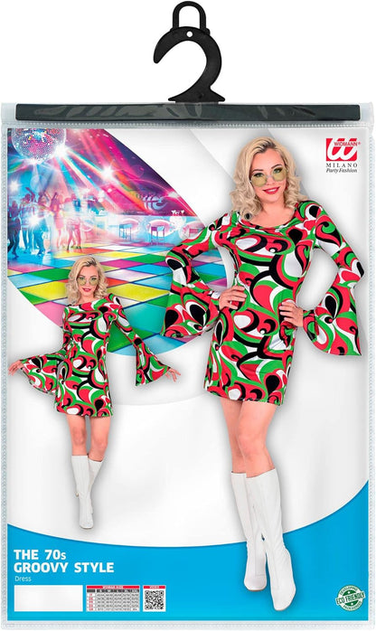 Widmann - Kostüm The 70s Groovy Style, Kleid, Flower Power, Hippie, 70er Jahre, Mottoparty, Karneval XXL