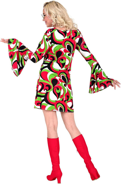 Widmann - Kostüm The 70s Groovy Style, Kleid, Flower Power, Hippie, 70er Jahre, Mottoparty, Karneval XXL