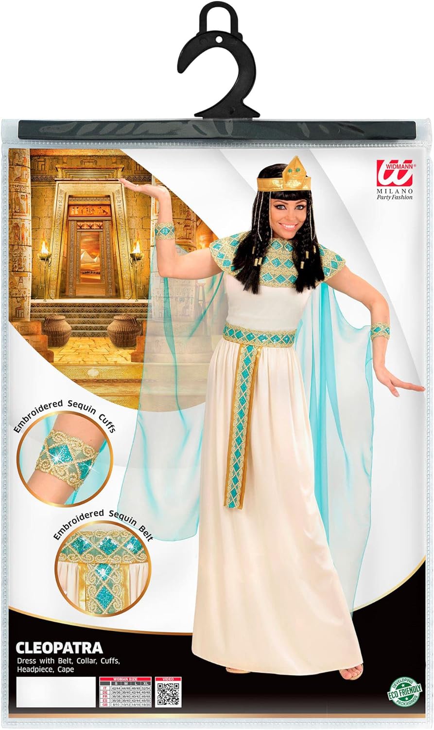 Widmann adult costume Cleopatra, dress with belt, bracelets, headband and cape, 49421