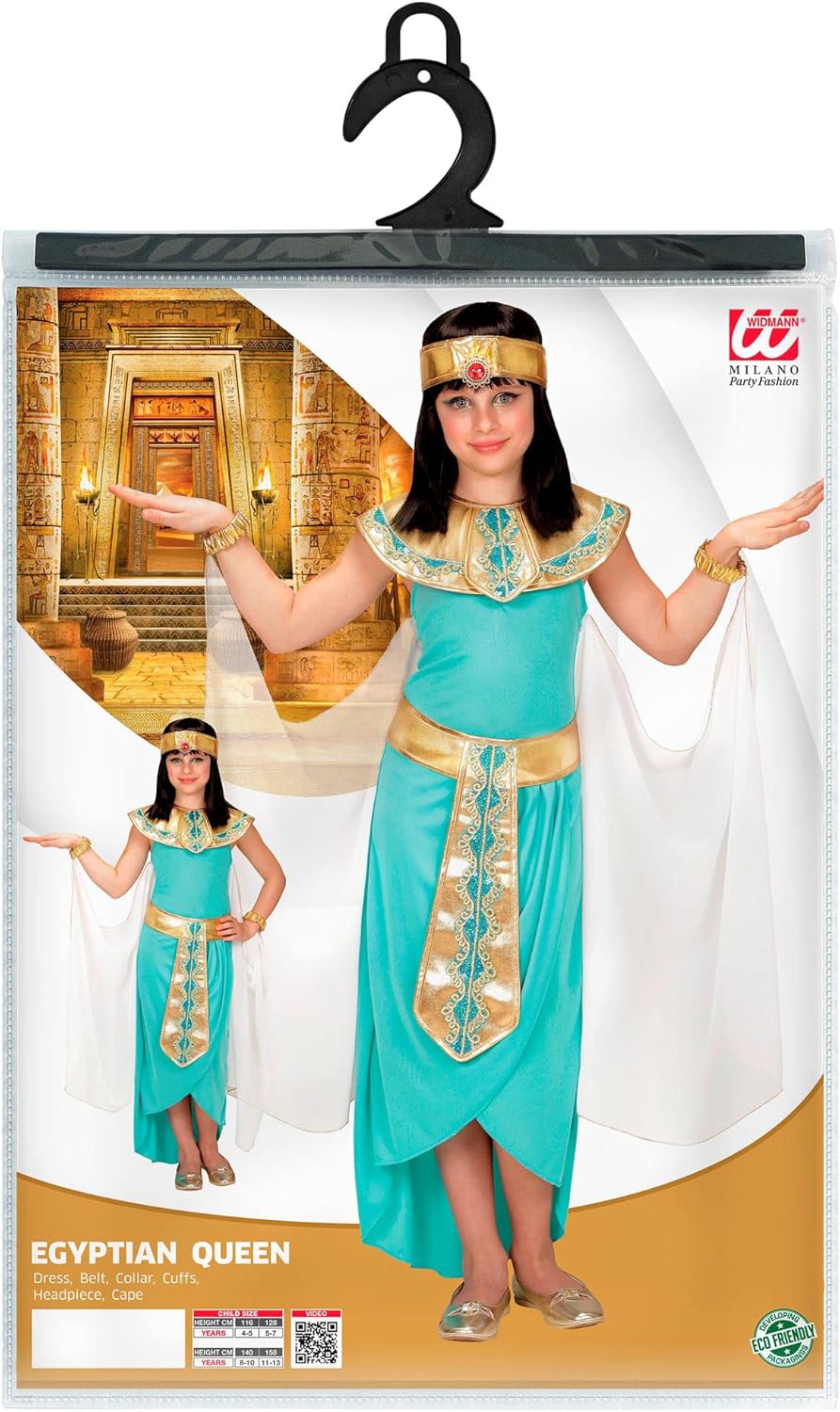 Widmann 49436 - Children's costume Egyptian queen, dress, belt, bracelets, headband and cape 116 Turquoise