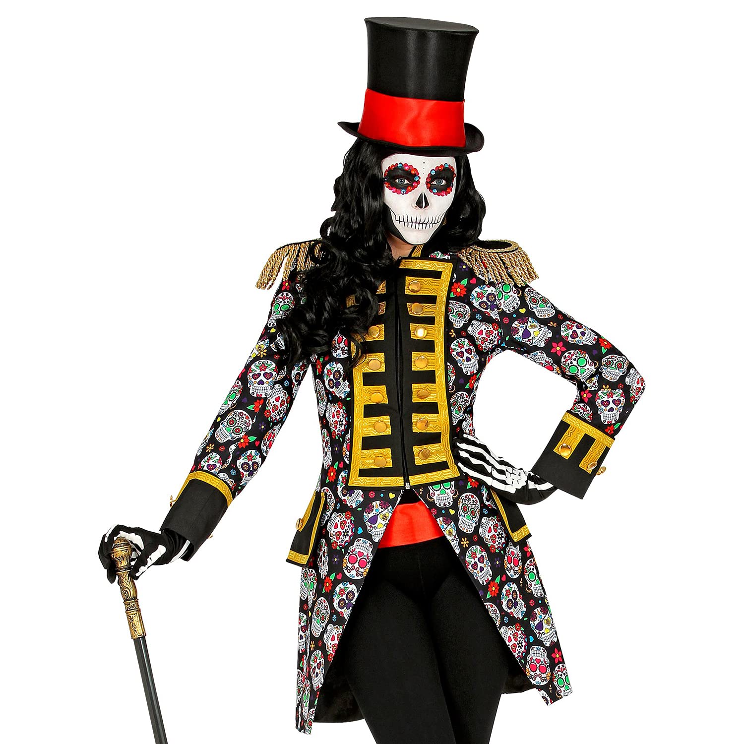 Widmann 10206539 50810 Dia de Los Muertos Parade Dress for Women, Guard Uniform, Day of Death, Jacket, Coat, Circus Director, Costume, Carnival, Theme Party, Multicoloured, XXL