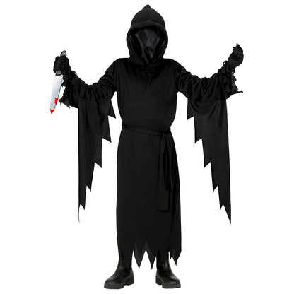 Widmann Children's Costume Grim Reaper 2-Piece Robe with Hood and Mask, Belt, Invisible Face, Grim Reaper, Killer, Costume, Fancy Dress, Theme Party, Carnival, Halloween 116