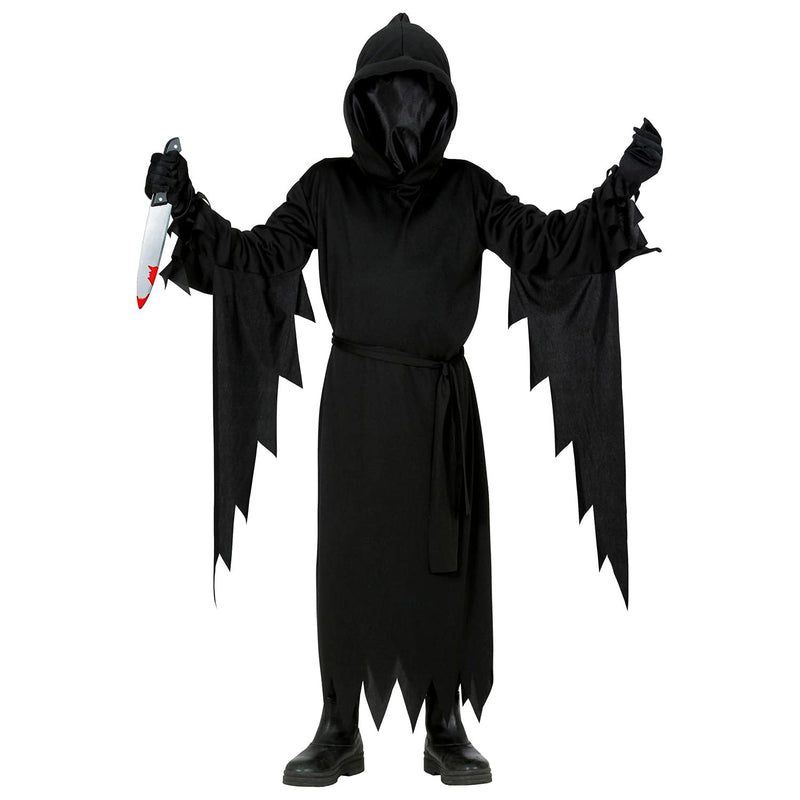 Widmann Children's Costume Grim Reaper 2-Piece Robe with Hood and Mask, Belt, Invisible Face, Grim Reaper, Killer, Costume, Fancy Dress, Theme Party, Carnival, Halloween 116