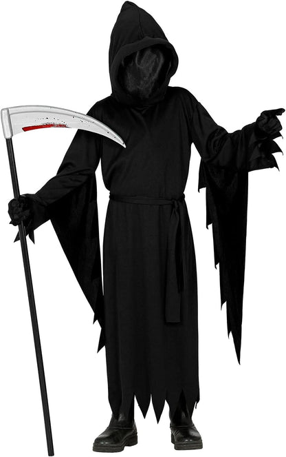Widmann Children's Costume Grim Reaper 2-Piece Robe with Hood and Mask, Belt, Invisible Face, Grim Reaper, Killer, Costume, Fancy Dress, Theme Party, Carnival, Halloween 116