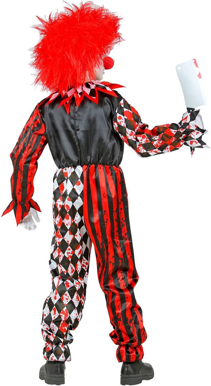 Widmann 52518 Children's Clown, Jumpsuit with Collar, Blood smeared, Checks, Stripes, Horror, Psycho, Killer, Costume, Fancy Dress, Theme Party, Carnival, Halloween, Unisex Kids, 158 Cm, 158