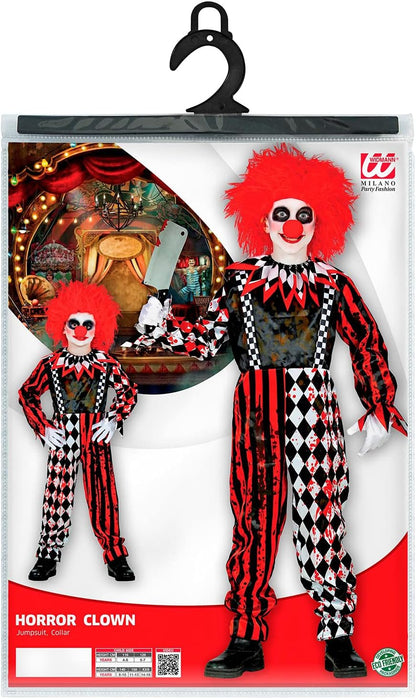 Widmann - Kinderkostüm Killer-Clown, Overall mit Kragen, blutverschmiert, Karos, Streifen, Horror, Psycho, Killer, Kostüm, Verkleidung, Mottoparty, Karneval, Halloween 164