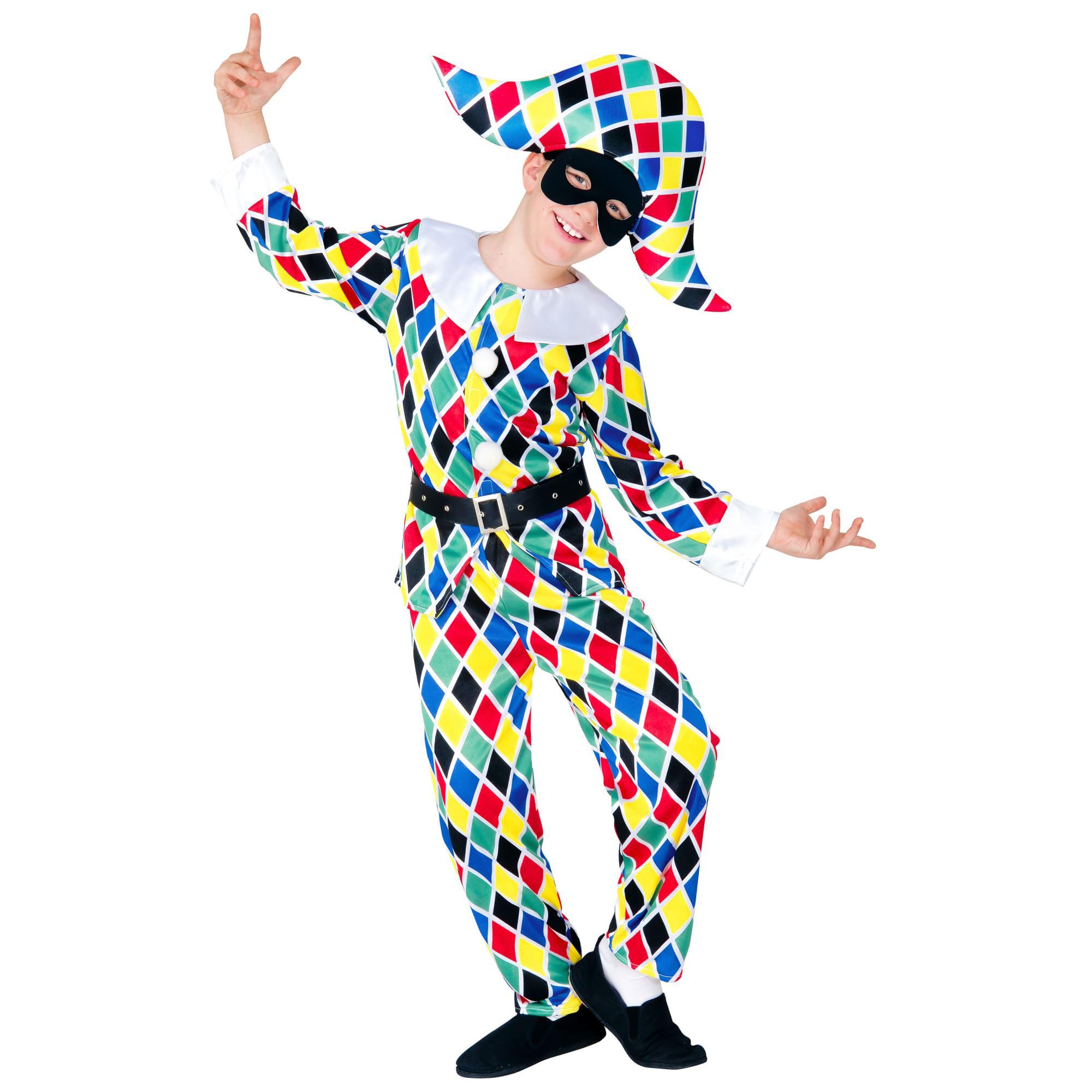 Widmann Children's Harlequin Costume Jacket Trousers Belt Hat Clown Jester Court Jester Carnival Fancy Dress Party Theme Party