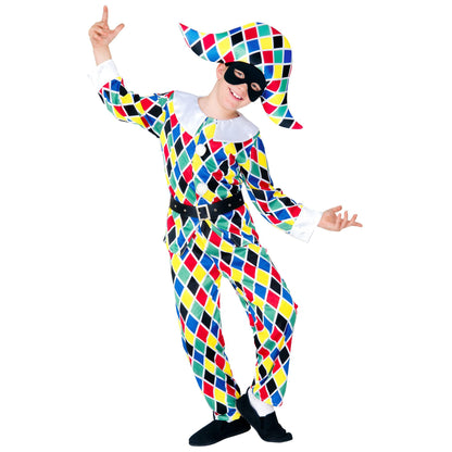 Widmann Children's Harlequin Costume Jacket Trousers Belt Hat Clown Jester Court Jester Carnival Fancy Dress Party Theme Party