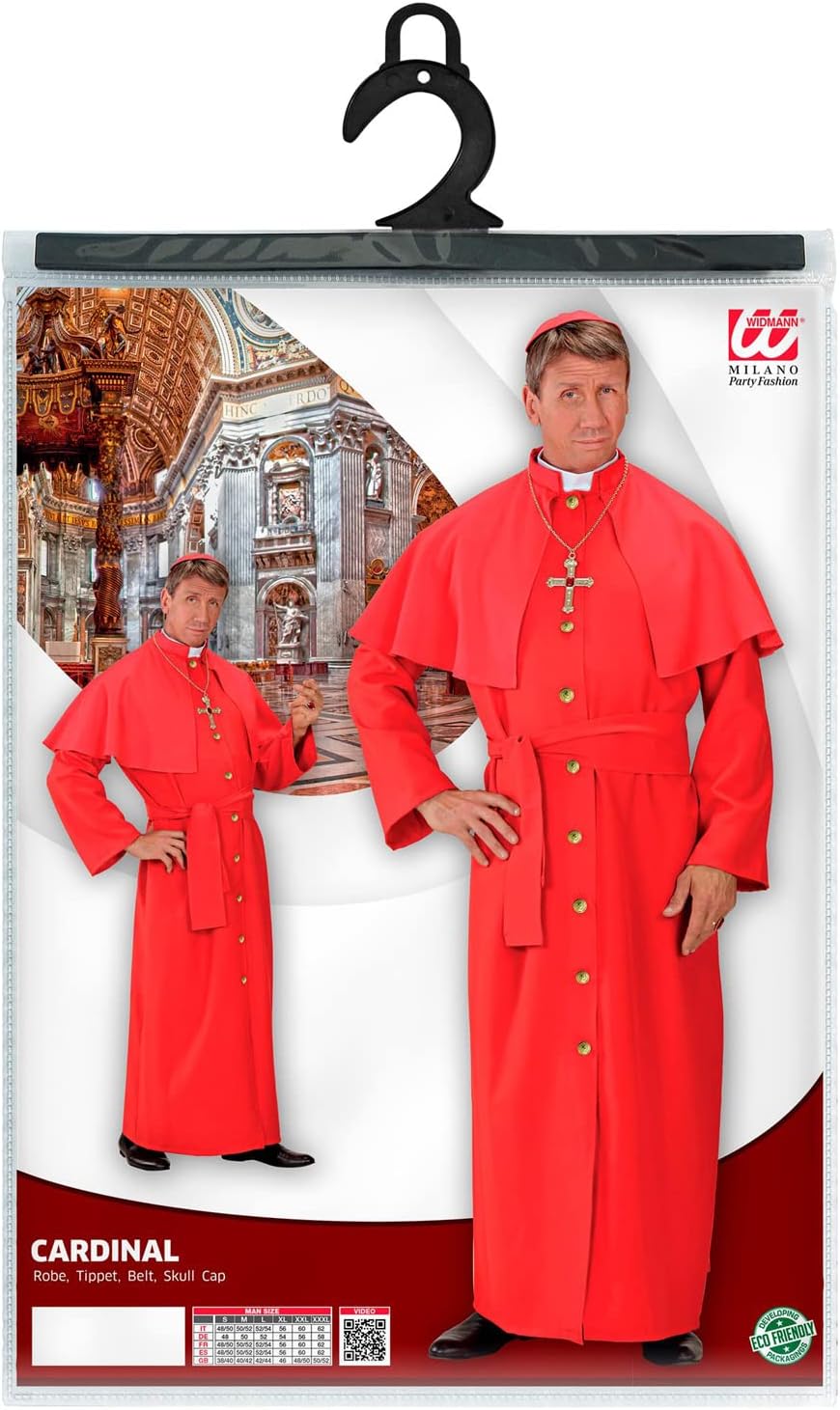 Widmann - Red cardinal costume, tunic, pelerine, belt, cap, carnival, theme party XL