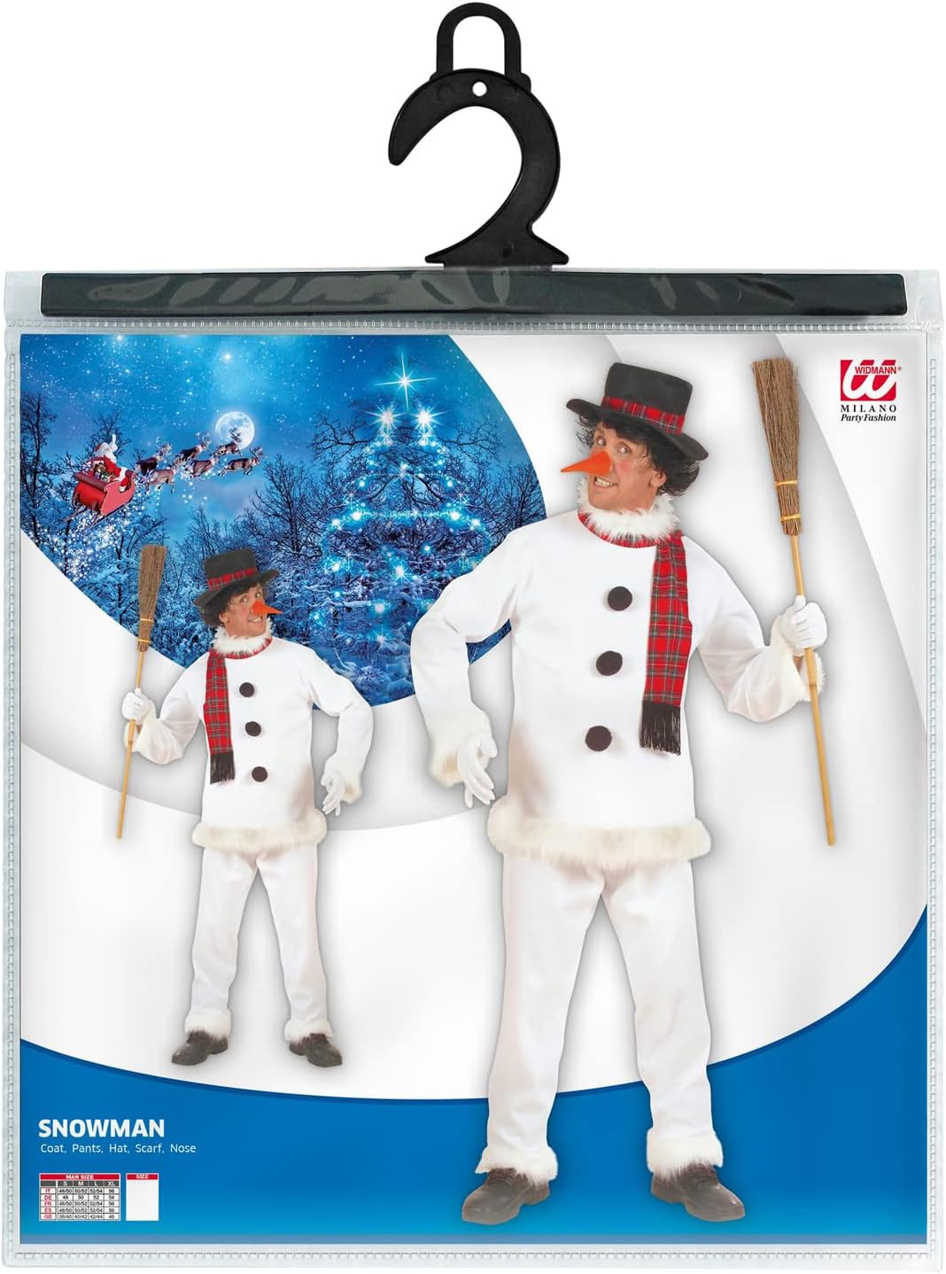 Widmann 5717C Adult Snowman Costume Coat, Trousers, Hat, Scarf and Nose S Multi-coloured