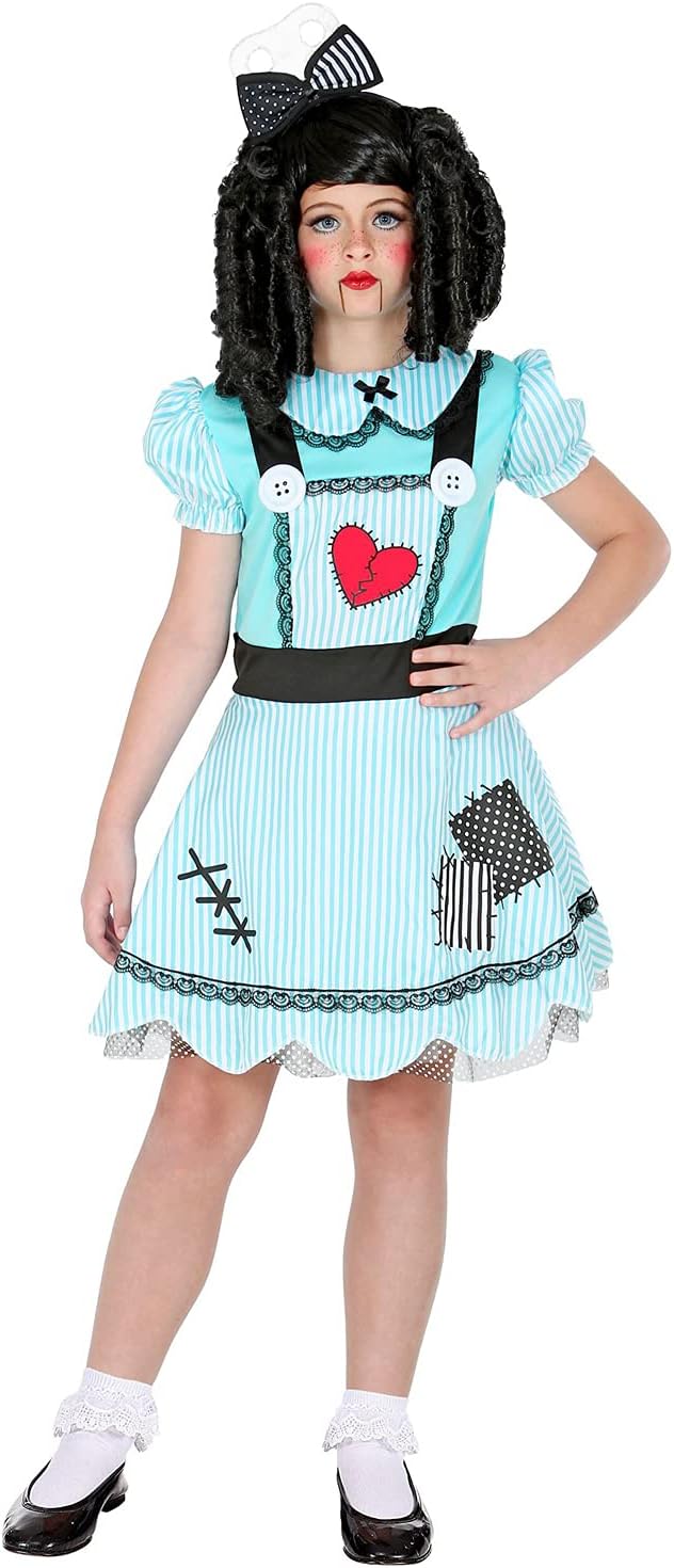 Widmann Children's Costume Doll, 2 Pieces, Dress and Hair Bow, for Girls, Gothic, Dark Girl, Psycho, Scary, Costume, Fancy Dress, Theme Party, Carnival, Halloween 140
