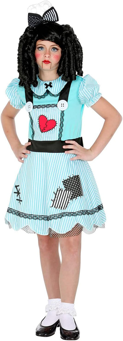 Widmann Children's Costume Doll, 2 Pieces, Dress and Hair Bow, for Girls, Gothic, Dark Girl, Psycho, Scary, Costume, Fancy Dress, Theme Party, Carnival, Halloween 140