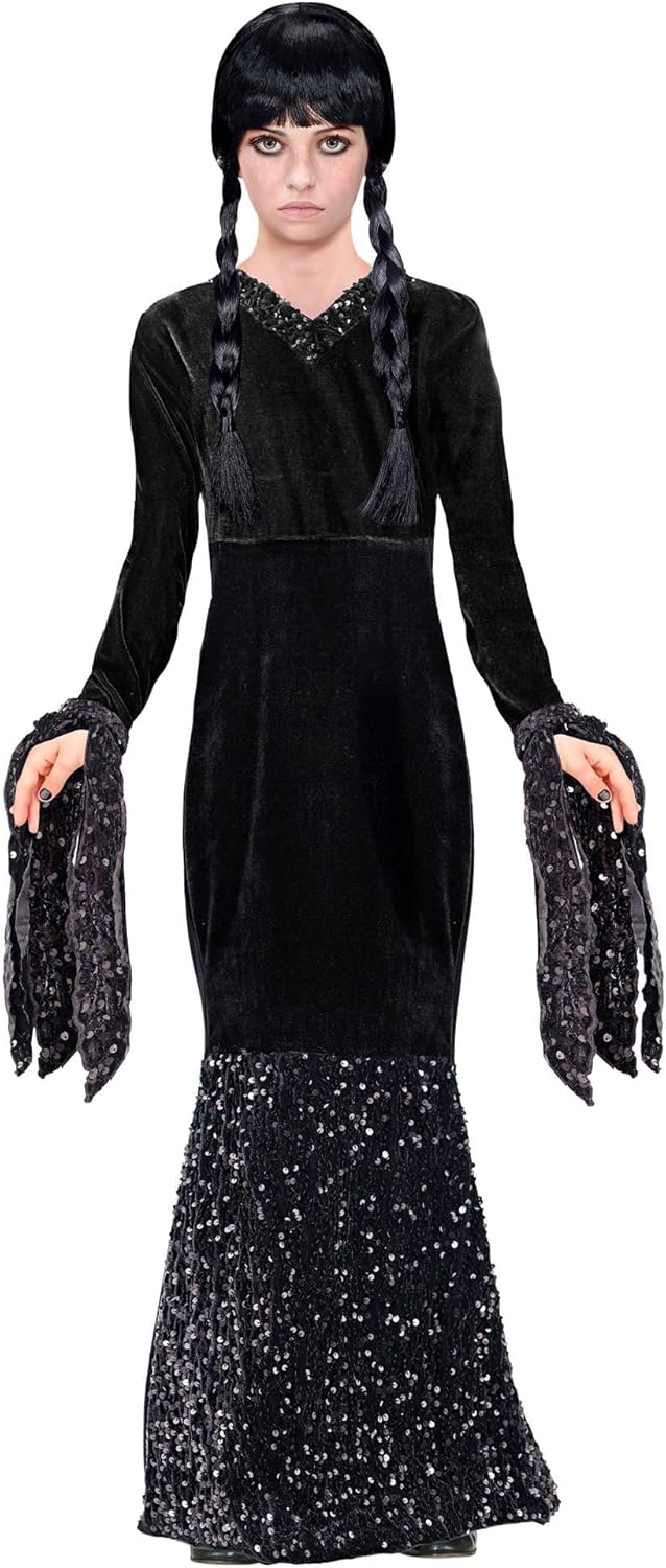 WIDMANN 60646 - Dark Girl Costume for Girls, Gothic, Horror, Fairytales, Halloween, Carnival, Size 128 Cm (5-7 Years) 128 cm / 5-7 Years
