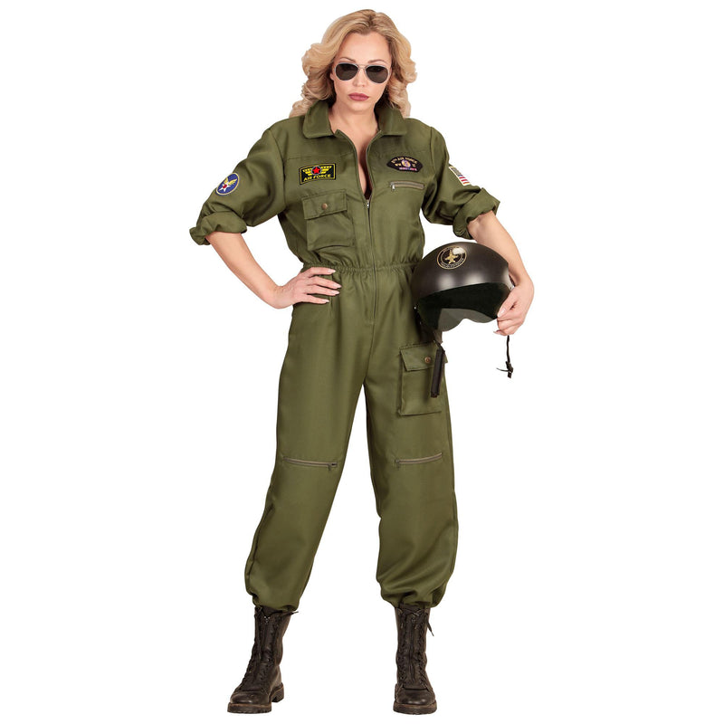WIDMANN Ladies All-in-One Fighter Jet Pilot Costume. Halloween, Carnival and Hen Night S Single