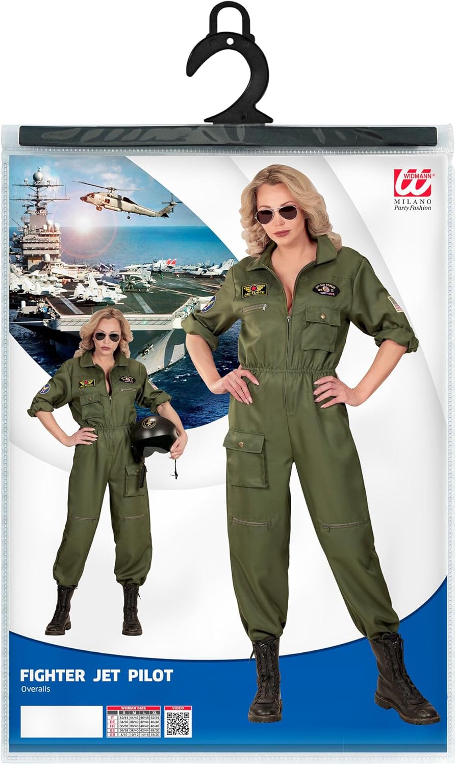WIDMANN Ladies All-in-One Fighter Jet Pilot Costume. Halloween, Carnival and Hen Night S Single