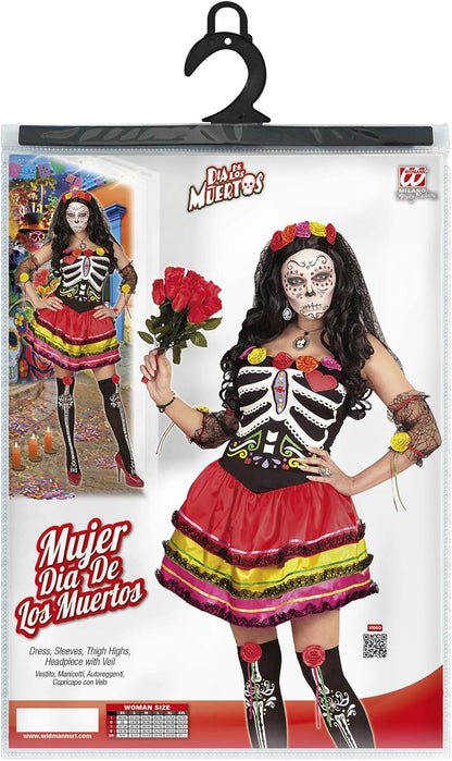 "MUJER DIA DE LOS MUERTOS" (dress, fingerless gloves, thigh highs, headpiece with veil) - (M)