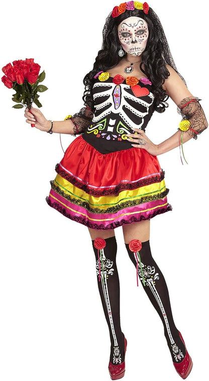 "MUJER DIA DE LOS MUERTOS" (dress, fingerless gloves, thigh highs, headpiece with veil) - (M)