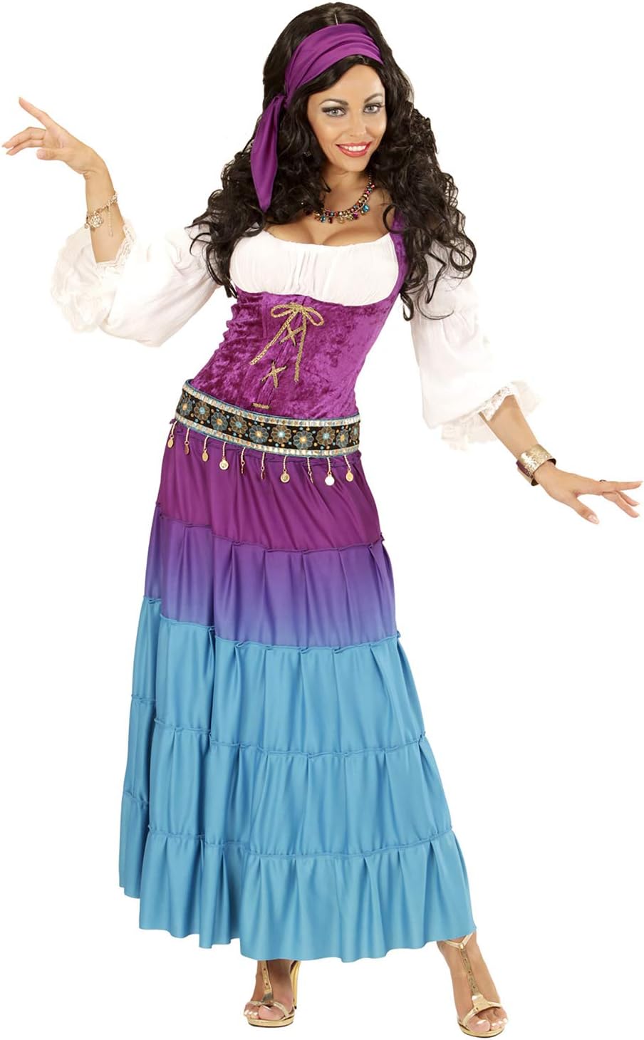 Widmann - Gypsy costume, dress, coin belt and bandana, gypsy for carnival, theme party