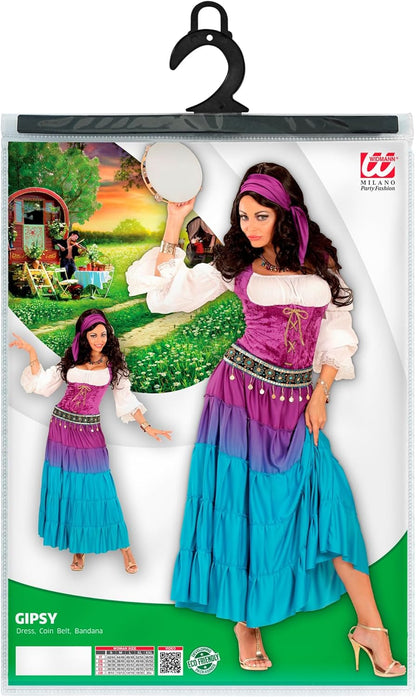 Widmann - Gypsy costume, dress, coin belt and bandana, gypsy for carnival, theme party