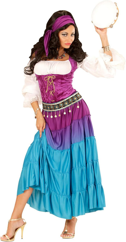 Widmann - Gypsy costume, dress, coin belt and bandana, gypsy for carnival, theme party